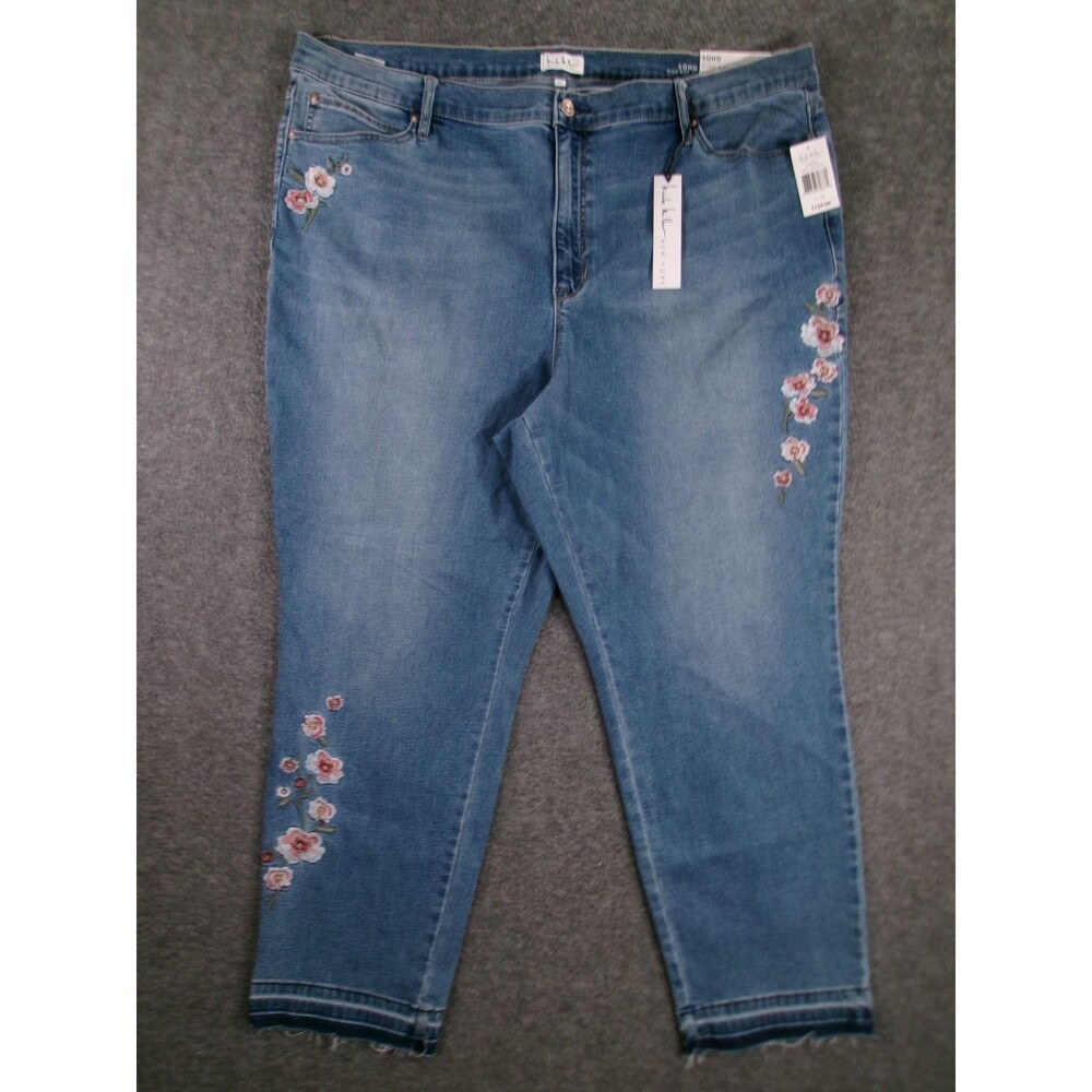 Nicole Miller Jeans Women 24 Blue Soho High Rise Skinny Light Wash Floral NEW